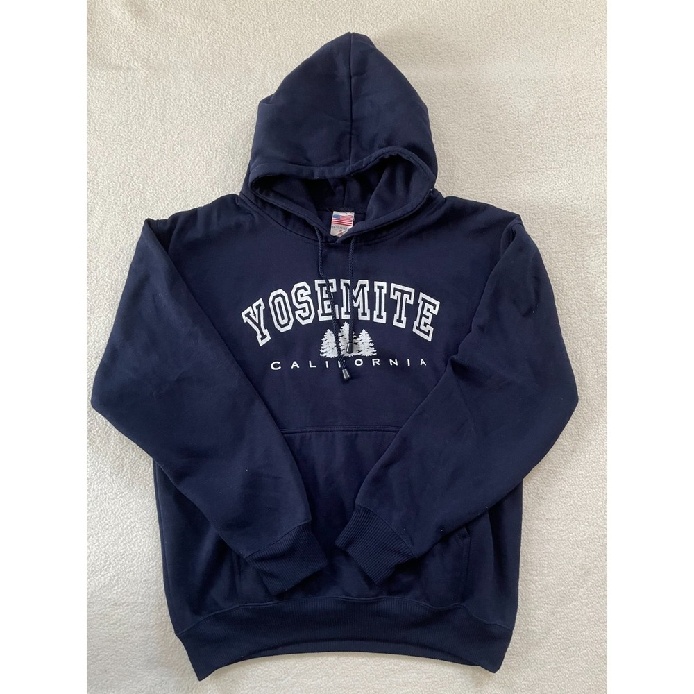 Vintage 90s Yosemite National Park Hoodie Womens XL 20  Navy Blue Cabincore Dad